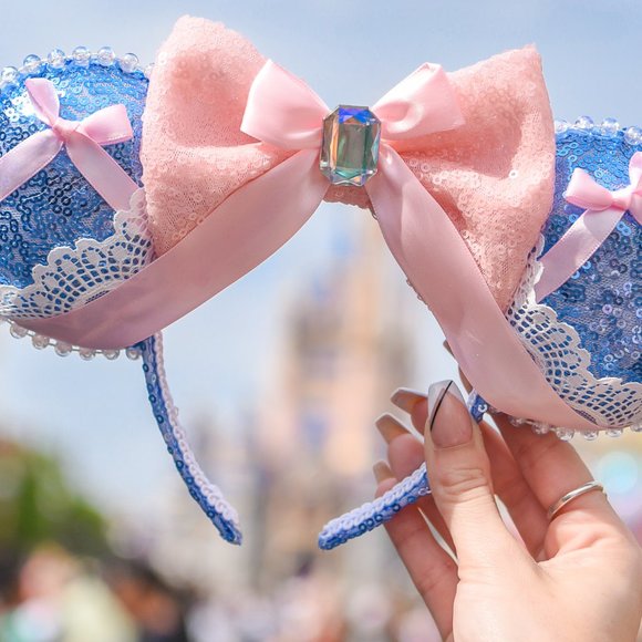 Handmade Blue Princess Pink Bow Sequin Mouse Ears main image 7